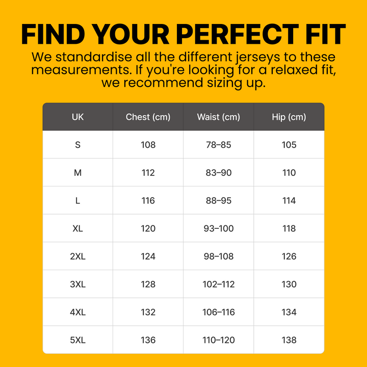 Find your perfect fit: adult sizes S to 5XL, standardised to fit like a normal top