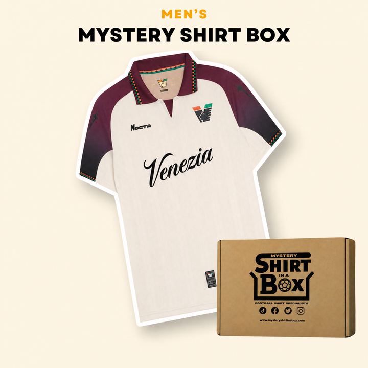 Premium Mystery Football Shirt box from Mystery Shirt in a Box, containing a randomly selected 100% authentic football jersey