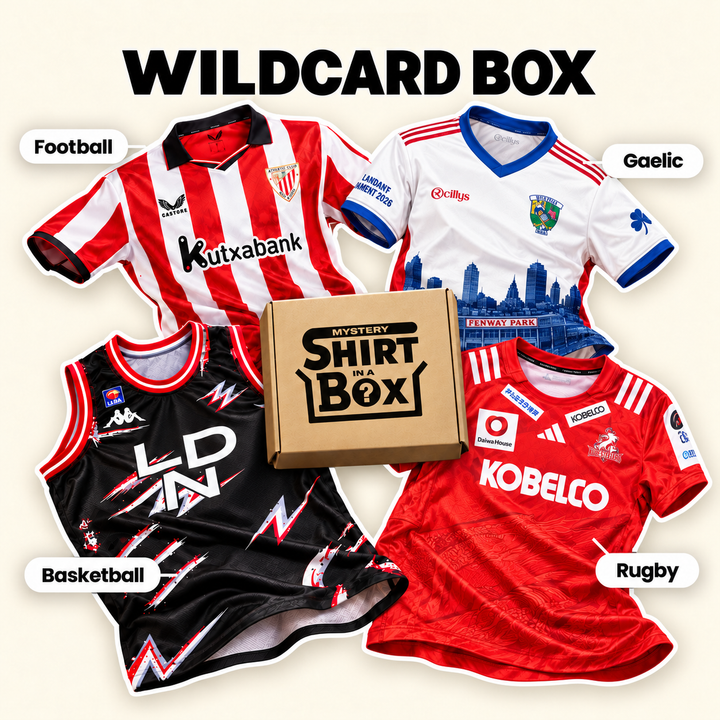The Wildcard Box: football, rugby, basketball and Gaelic shirts with a Mystery Shirt in a Box