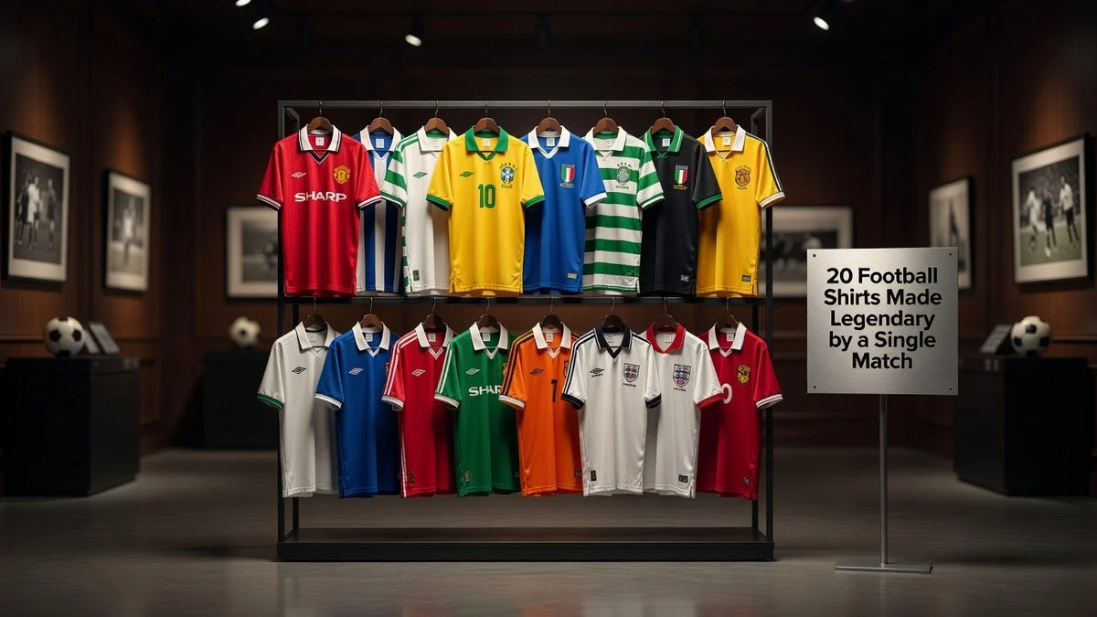 Professional header image for list-based article: 20 Football Shirts Made Legendary by a Single Match