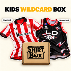 Kids Wildcard Box: a football shirt and a basketball shirt with a Mystery Shirt in a Box