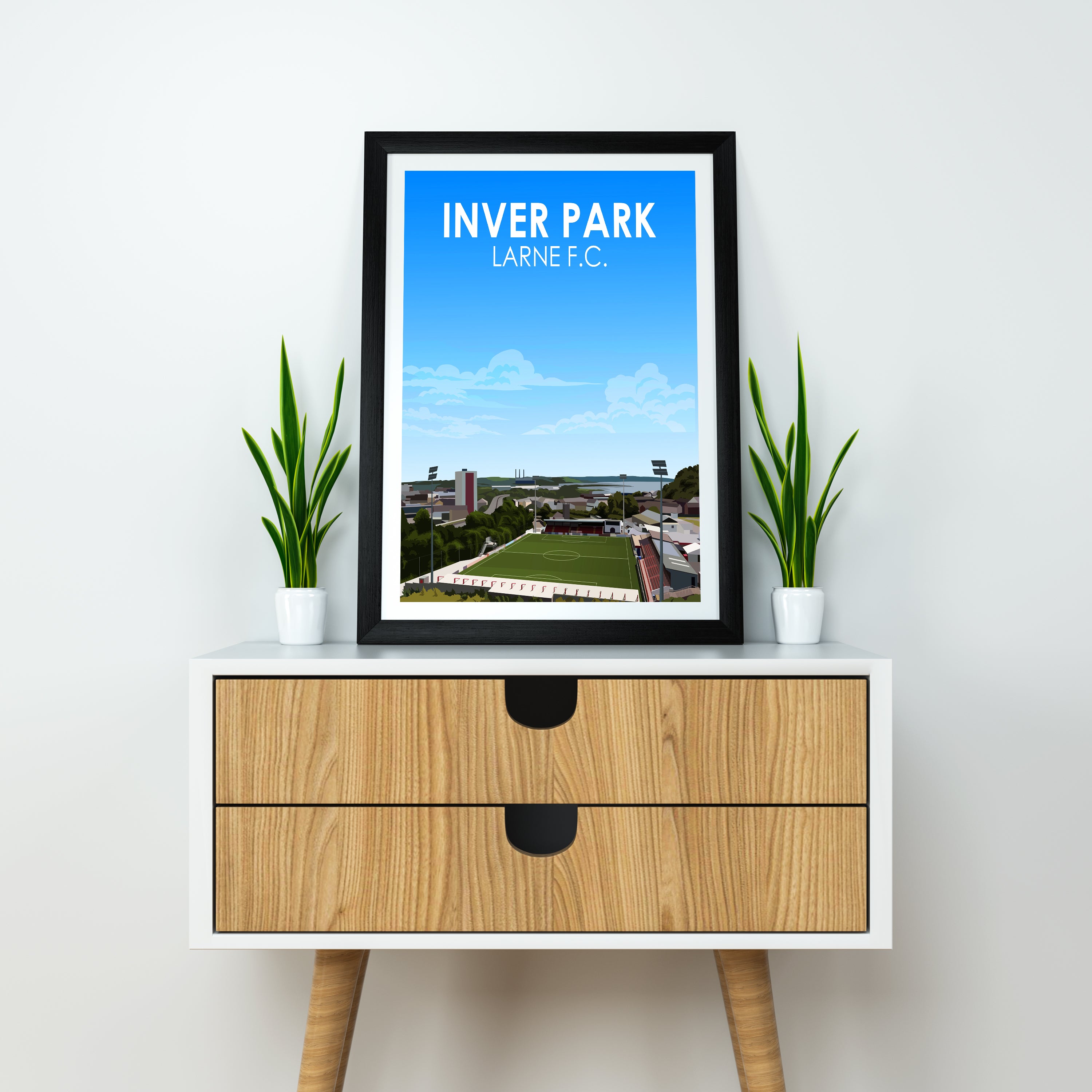 Inver Park Larne FC Schwerer Kunstdruck - Fußballpfosten - Perfektes Geschenk - Geburtstagsgeschenk für ihn