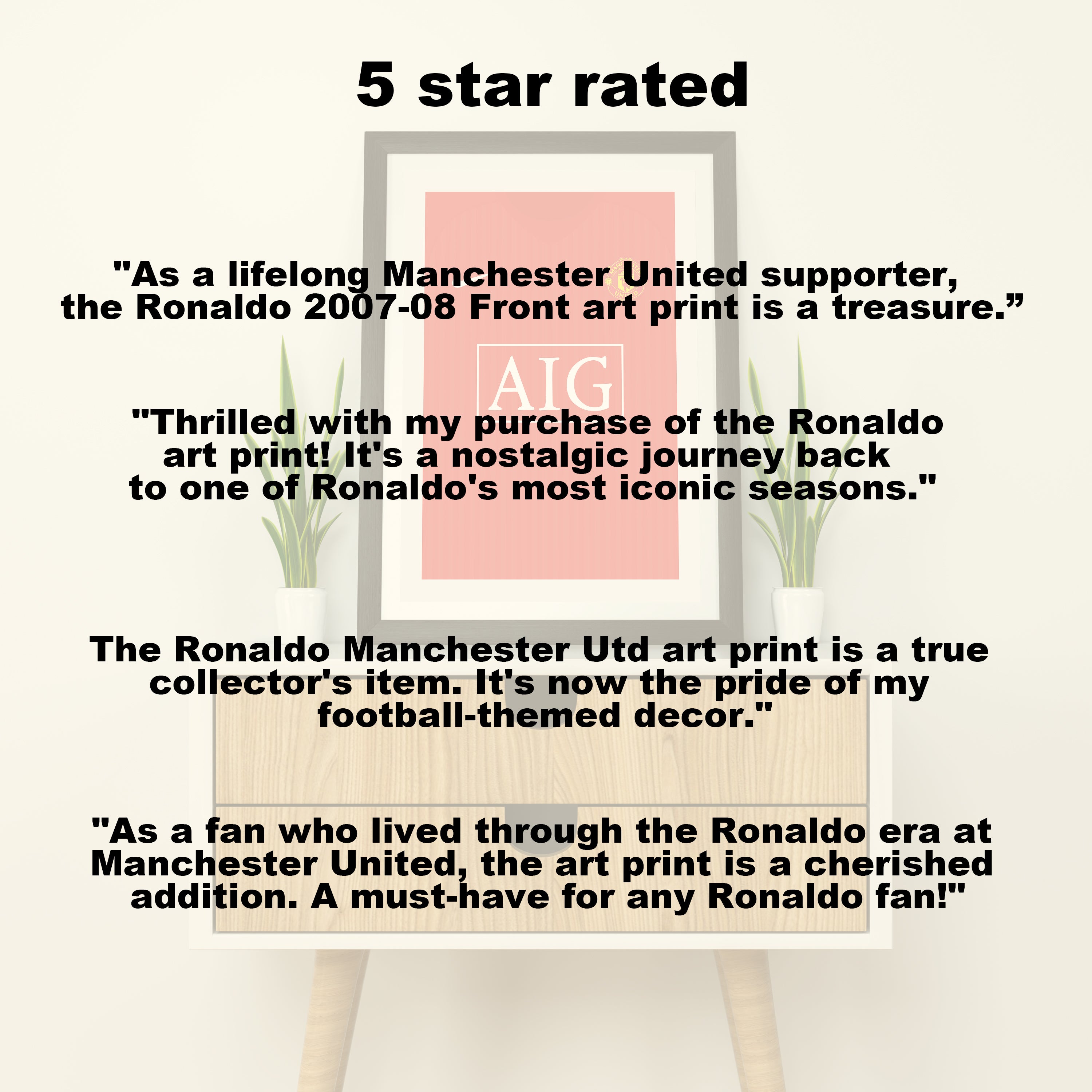 Ronaldo Manchester United 2007/08 (Frontal) Lámina de arte de gran gramaje - Póster de fútbol - Regalo perfecto - Regalo de cumpleaños para él