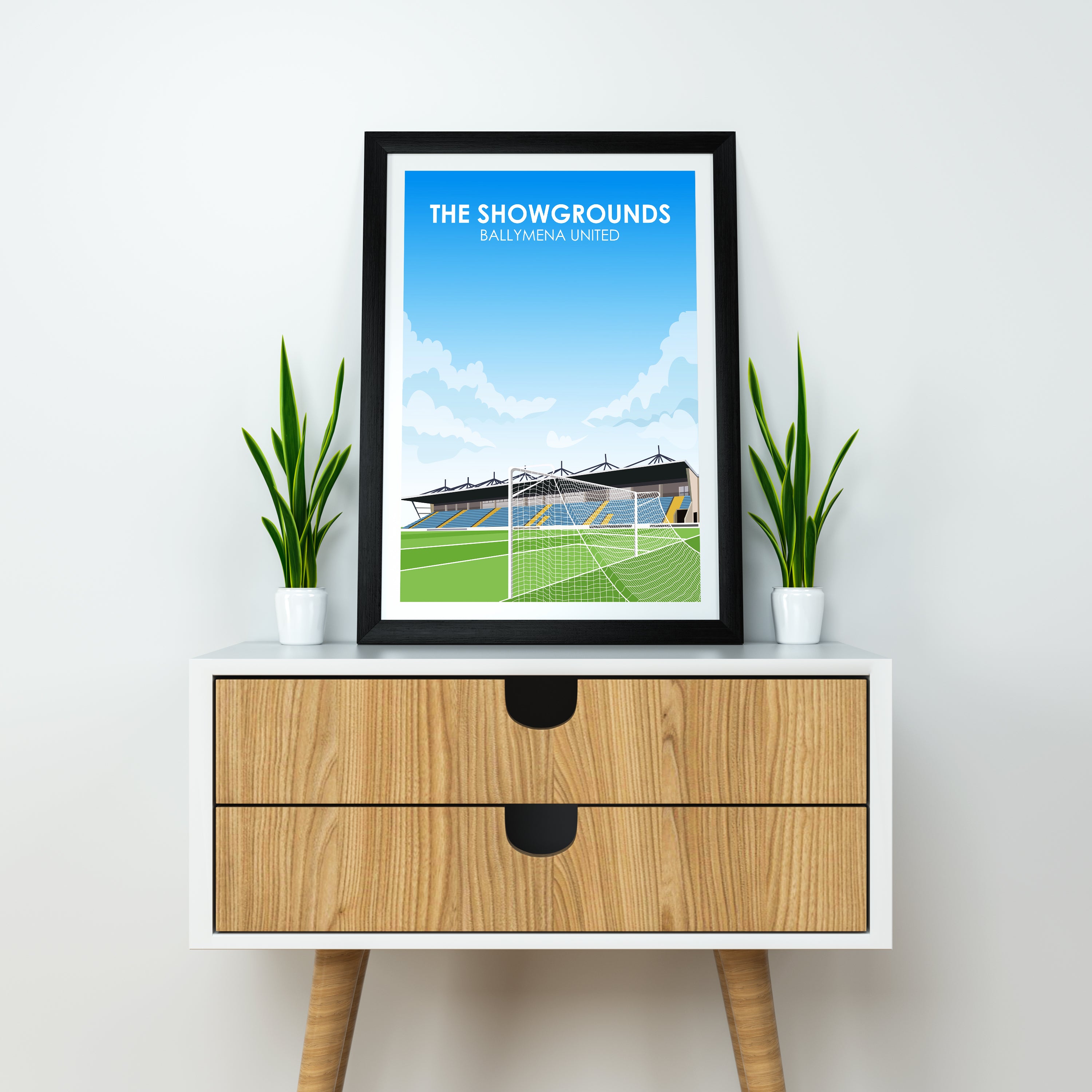 The Showgrounds Ballymena FC Kunstdruck auf schwerem Papier - Fußballpfosten - Perfektes Geschenk - Geburtstagsgeschenk für ihn