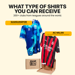 Types of shirts you can receive: authentic home, away, third and fourth kits from any club or country and any season