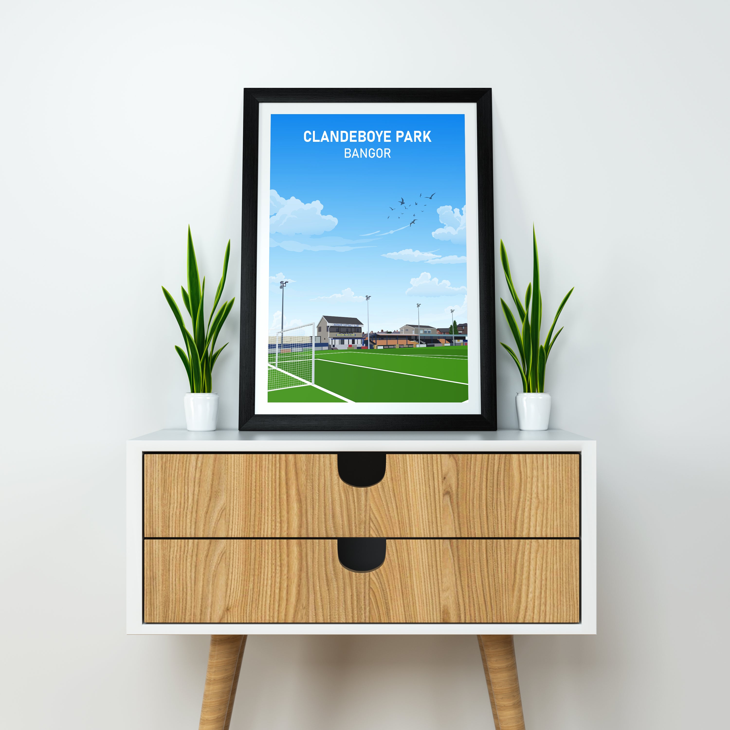 Bangor FC Clandeboye Park Schwerer Kunstdruck - Fußball-Post - Perfektes Geschenk - Geburtstagsgeschenk für Ihn