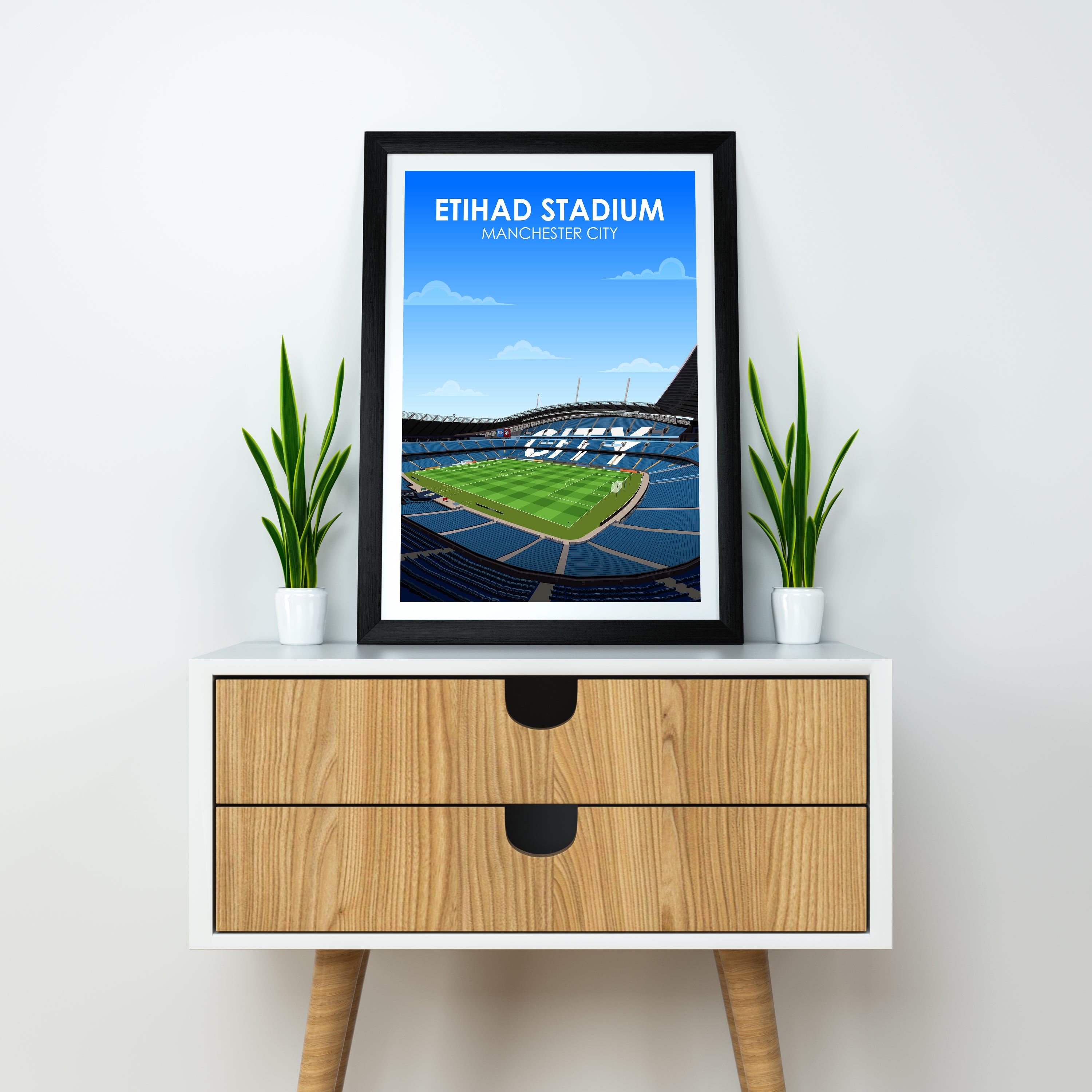 Etihad Stadium Kunstdruck auf schwerem Papier - Fußballpfosten - Perfektes Geschenk - Geburtstagsgeschenk für ihn