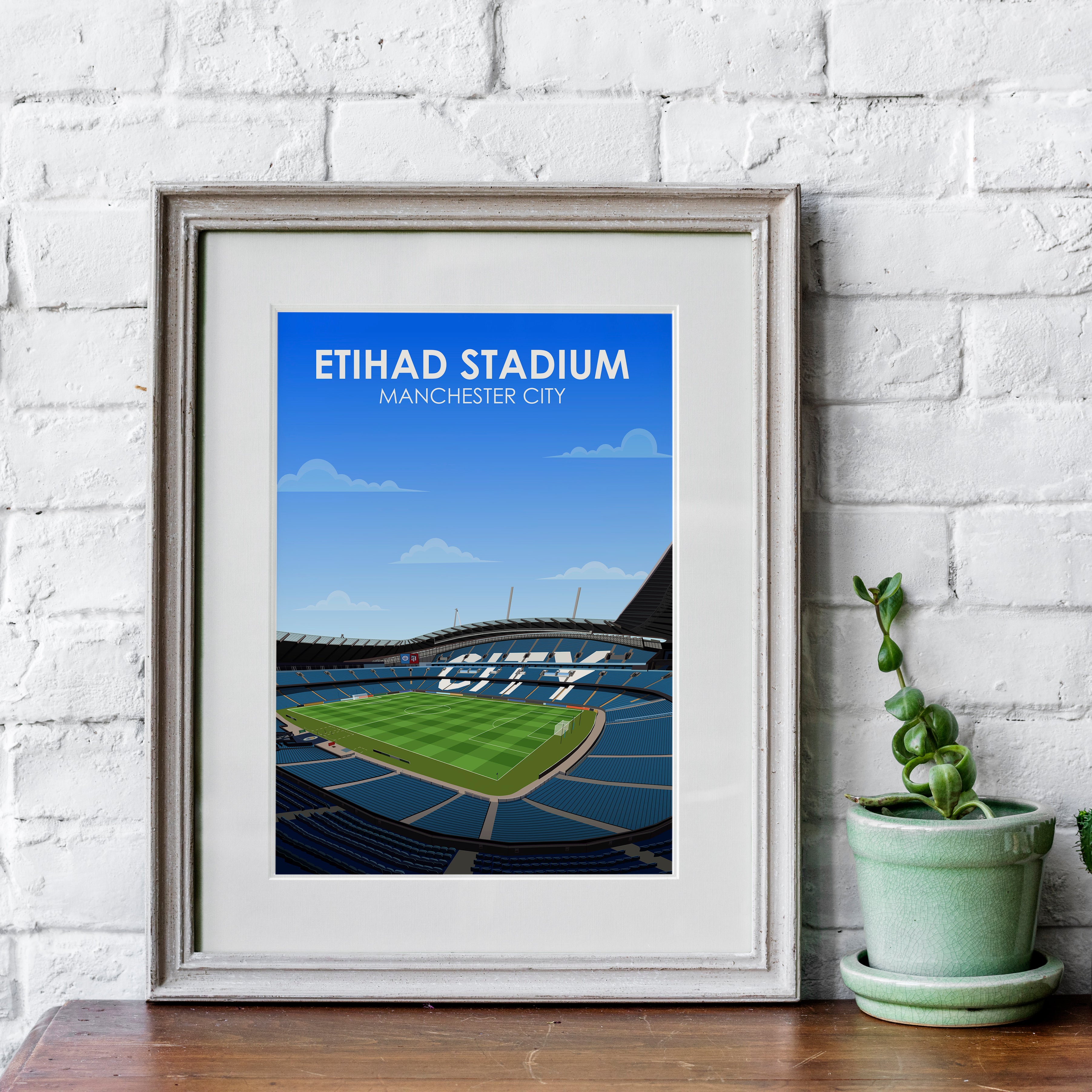 Etihad Stadium Kunstdruck auf schwerem Papier - Fußballpfosten - Perfektes Geschenk - Geburtstagsgeschenk für ihn