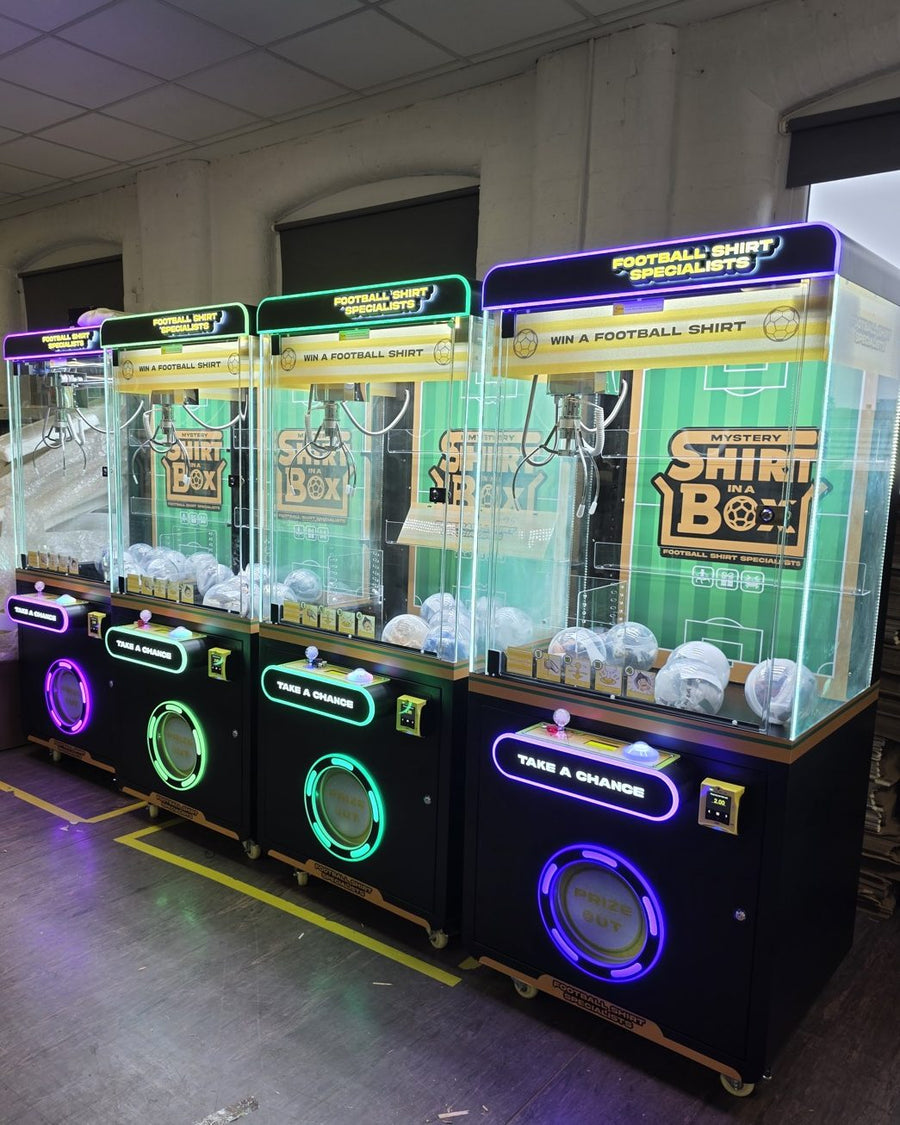 Four Shirt in a Box claw machines ready to go out